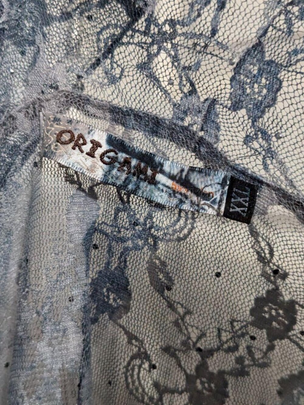 Origami Sheer Floral Lace Ruffle Duster Cardigan Slate Blue XXL Whimsigoth - Picture 6 of 6